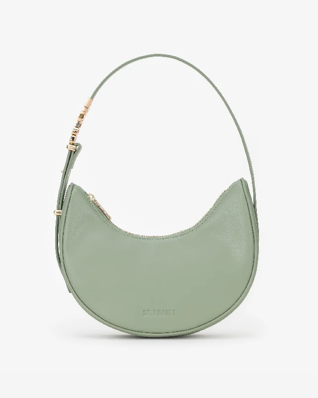 Women's Large Leather Shoulder Bag in Brown with Multiple Compartments for WorkPre-order (Late February): Crescent Shoulder Bag in Sage with Personalised Hardware