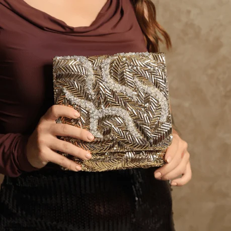 Pearl - Embellished Clutch in Cream for Bridal ShowersCrystal Wave