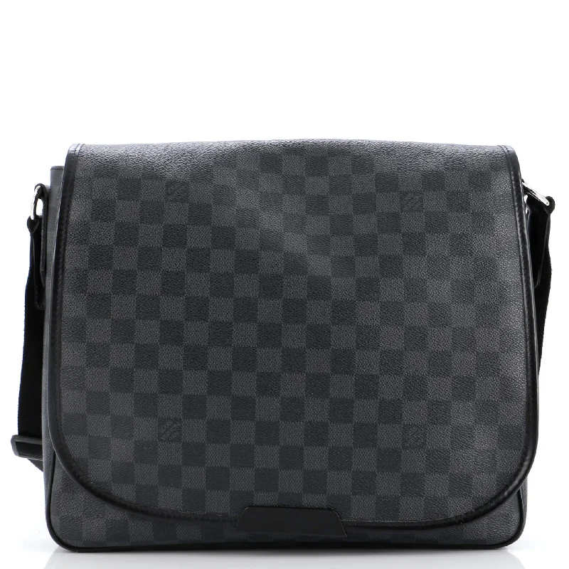 Women's Small Leather Crossbody Bag in Black with Gold Hardware for Evening PartiesDaniel Messenger Bag Damier Graphite MM