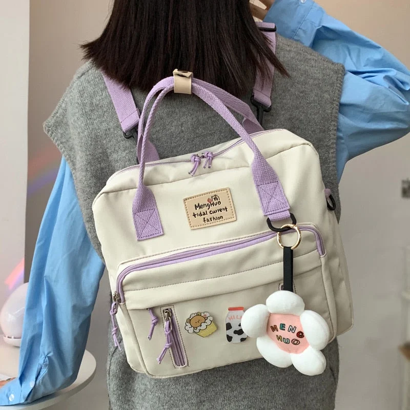 Leather travel tote bag with multiple compartments for business tripsDCIMOR Lovely Multifunctional Backpack Teenage Girl Ring buckle Portable Travel Bag Female Small Schoolbag Badge Women Backpacks