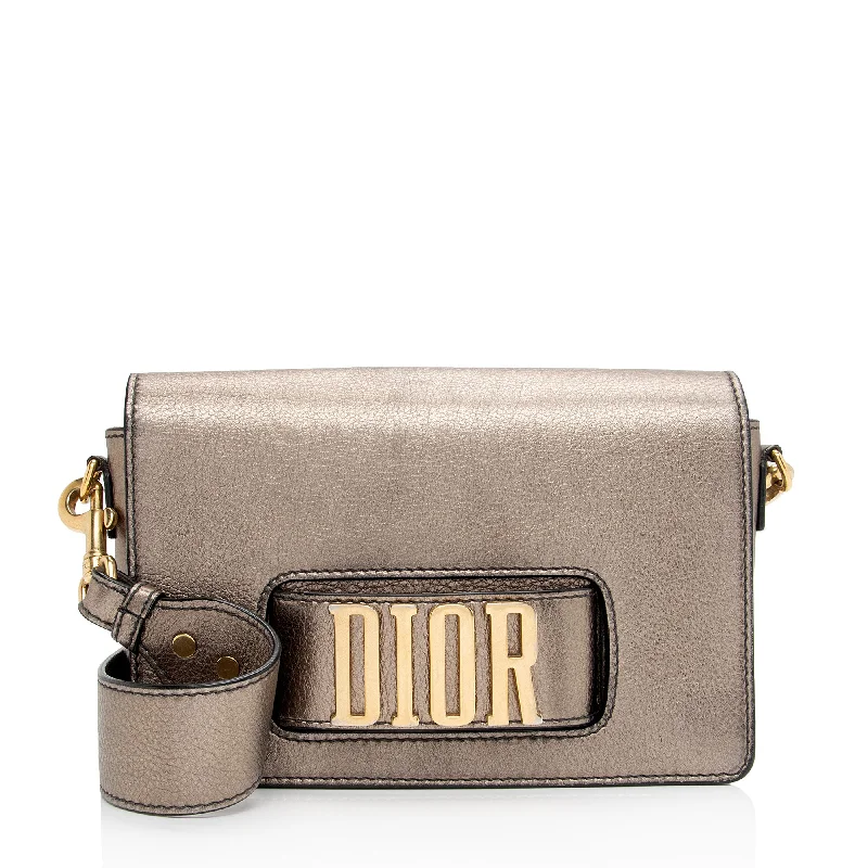 Quilted Leather Evening Bag in Gray for Sophisticated EventsDior Metallic Grained Calfskin Dio(R)evolution Flap Bag