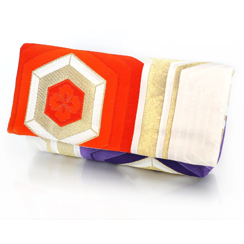 Floral - Printed Satin Clutch in Pink for Spring GalasJapanese Kimono Obi Envelope Clutch Bag in Hexagon Kikko Gold, Purple, Green, Red