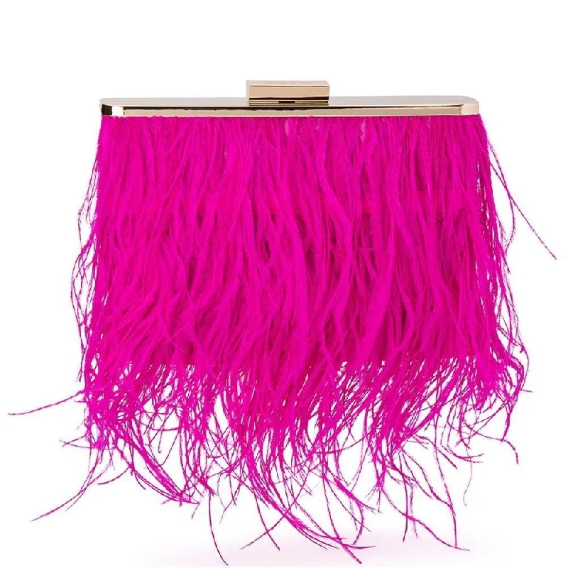 Women's Canvas Shoulder Bag in Navy with Striped Pattern for Beach TripsESTELLE Fuchsia Feather Clutch