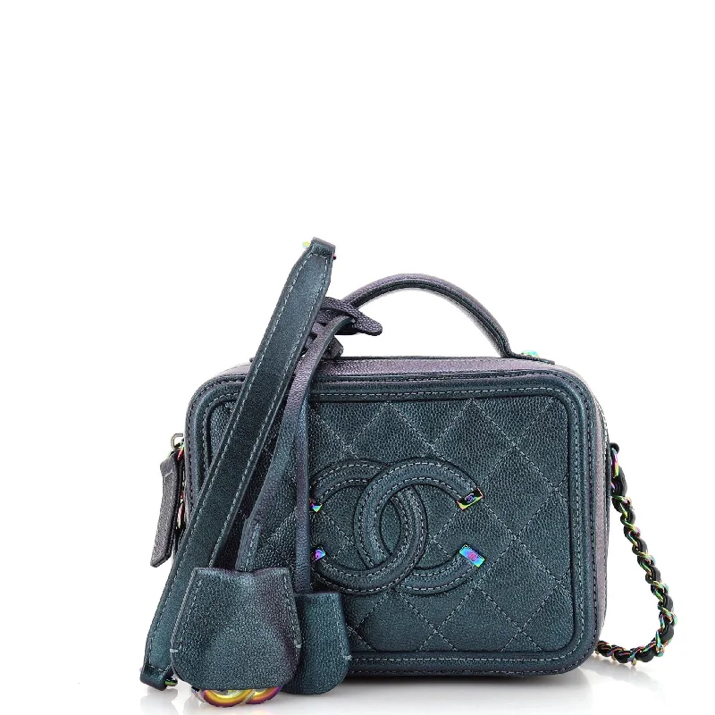 Women's Crossbody Bag with RFID - Blocking Pocket in Black for Safe TravelFiligree Vanity Case Quilted Iridescent Caviar Small