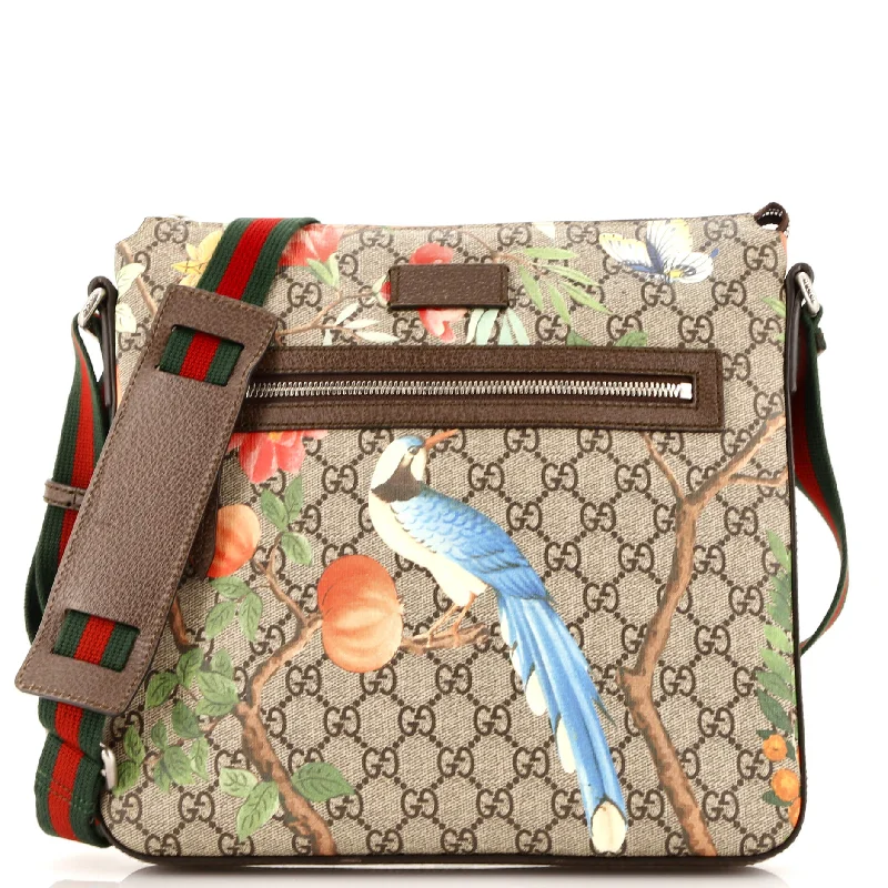 Women's Crossbody Bag with Multiple Compartments in Gray for Organized Daily UseFront Zip Messenger Tian Print GG Coated Canvas Medium