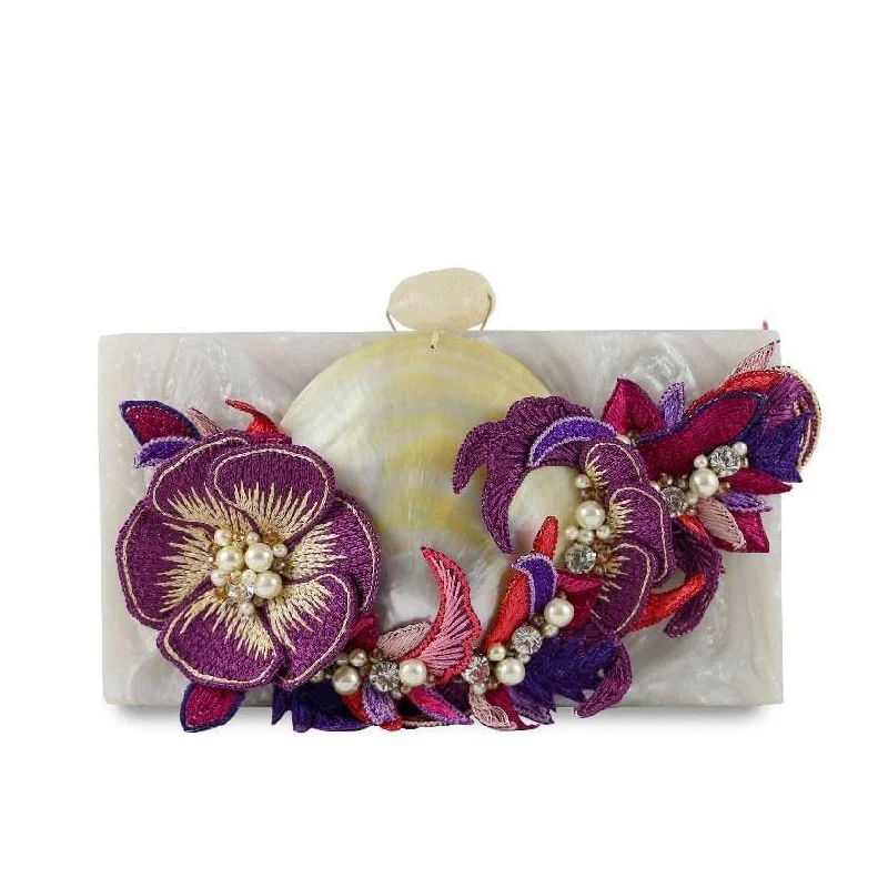 Floral - Printed Satin Clutch in Pink for Spring GalasGoddess Garden Ivory Clutch - Women's evening clutch bag