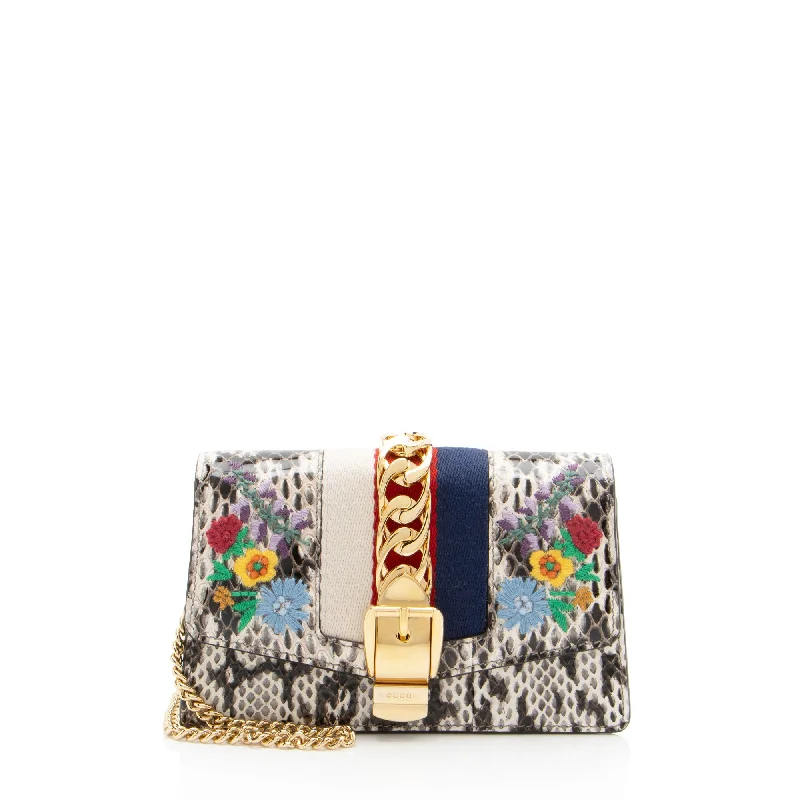 Lace - Trimmed Satin Clutch in Ivory for Garden WeddingsGucci Python Floral Embroidered Sylvie Super Mini Shoulder Bag