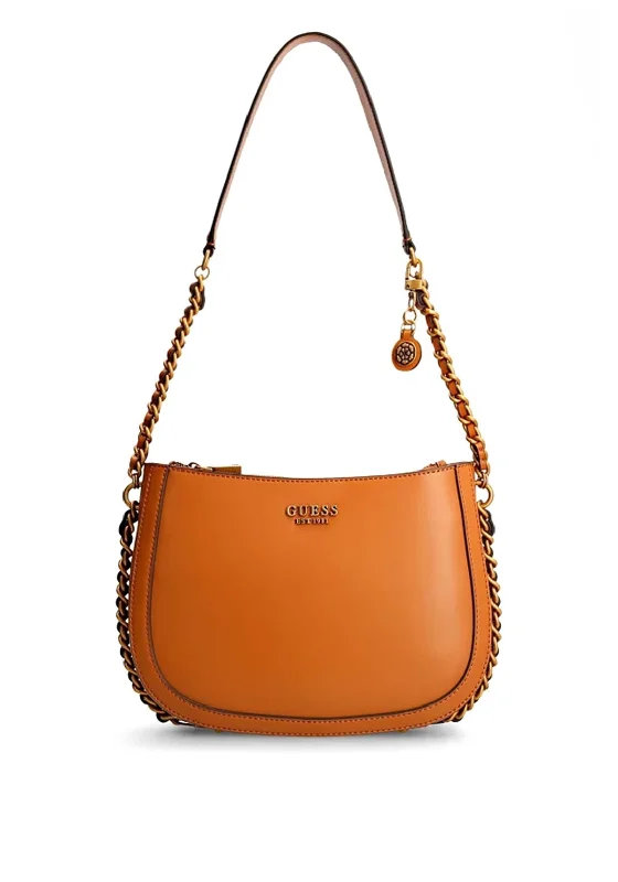 Women's Shoulder Bag with Adjustable Strap in Pink for ComfortGuess Abey Smooth Finish Chain Side Shoulder Bag, Cognac