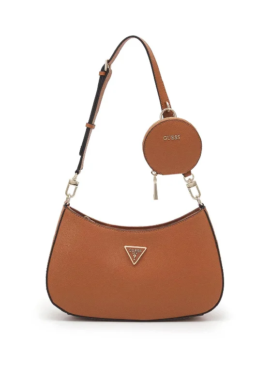 Canvas and Leather Combo Shoulder Bag in Tan for a Rustic LookGuess Alexie Small Shoulder Bag, Light Cognac