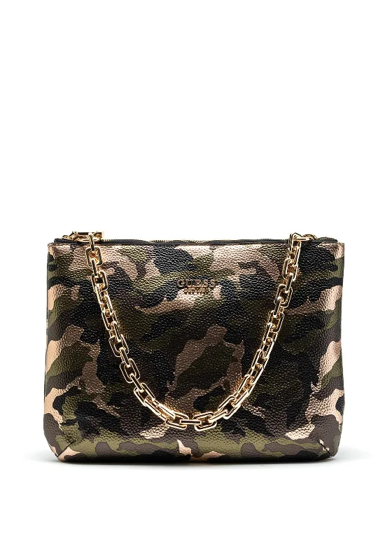 Canvas and Leather Combo Shoulder Bag in Tan for a Rustic LookGuess Turin Shoulder Bag, Camouflage