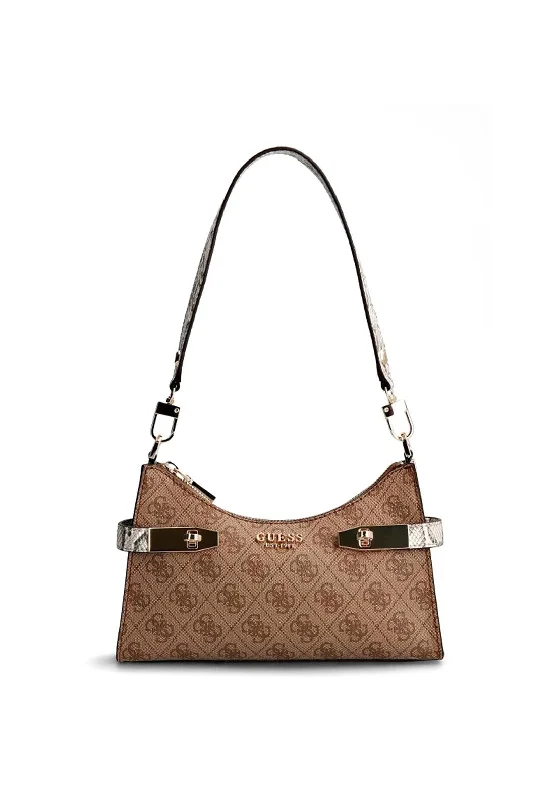 Women's Shoulder Bag with Faux Fur Strap in White for Winter StyleGuess Zadie Logo Mini Shoulder Bag, Beige Multi