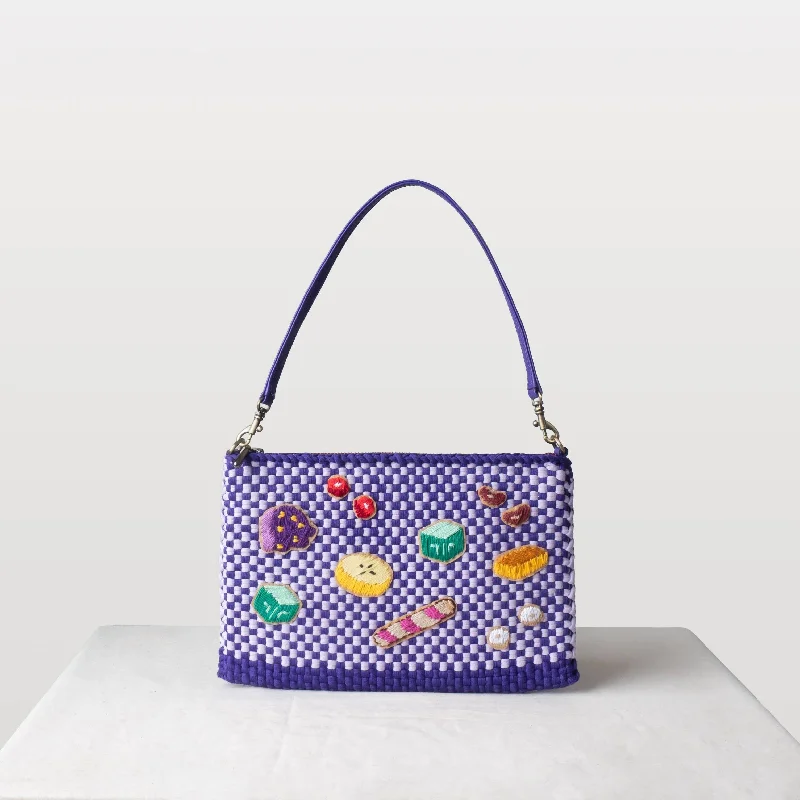 Women's Shoulder Bag with Faux Fur Strap in White for Winter StyleHalo-Halo Sobre Violet & Lilac