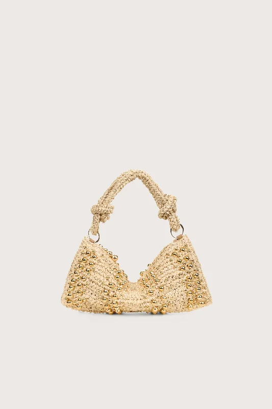 Women's Shoulder Bag with Faux Fur Strap in White for Winter StyleHERA NANO SHOULDER BAG - NATURAL RAFFIA