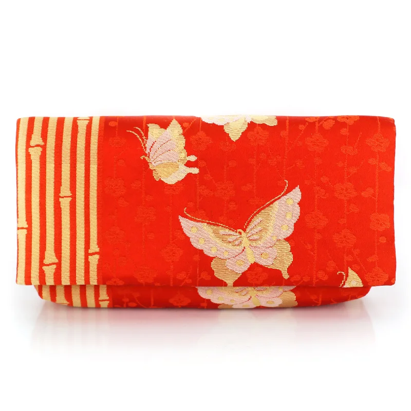 Floral - Printed Satin Clutch in Pink for Spring GalasKimono Envelope Clutch Bag with Butterflies and Bamboo | Upcycled Kimono Obi Silk