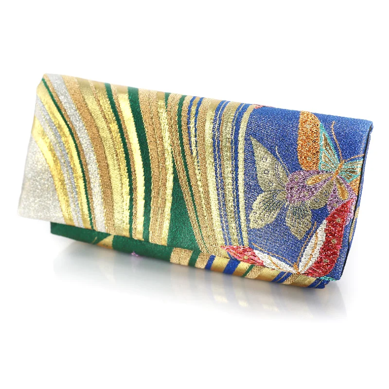 Snake - Skin Effect Clutch in Green for Exotic PartiesKimono Envelope Clutch Bag with Butterfly dance | Upcycled Kimono Obi Silk