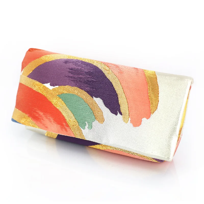 Lace - Trimmed Satin Clutch in Ivory for Garden Weddings[Last one] Kimono Envelope Clutch Bag with Seigaiha Waves in Rainbow | Upcycled Kimono Obi Silk