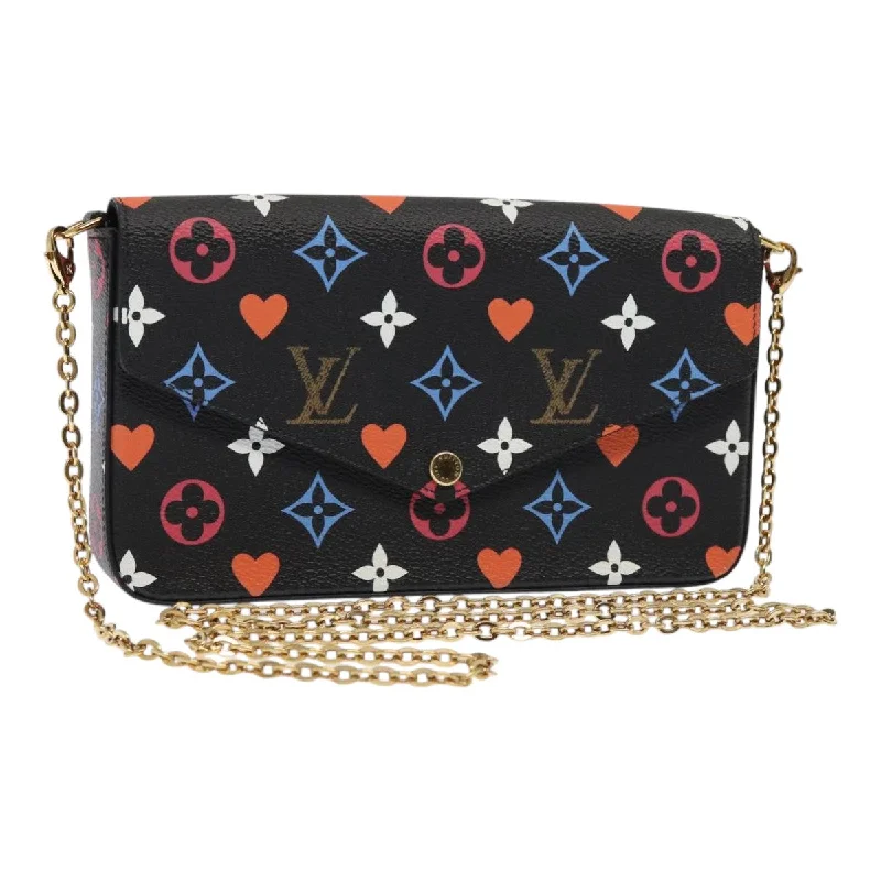 Leather Clutch with Chain Strap in Black for Cocktail PartiesLouis Vuitton Felicie  Canvas Clutch Bag (Pre-Owned)