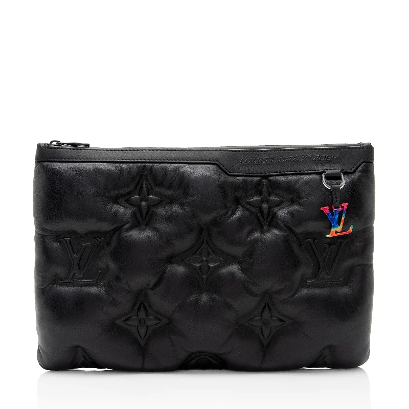 Leather Clutch with Chain Strap in Black for Cocktail PartiesLouis Vuitton Giant Monogram Puffer Lambskin A4 Zip Pouch