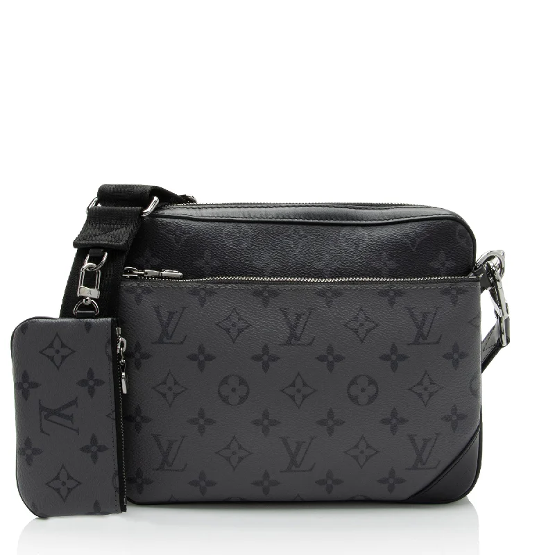 Leather Clutch with Chain Strap in Black for Cocktail PartiesLouis Vuitton Reverse Monogram Eclipse Trio Messenger