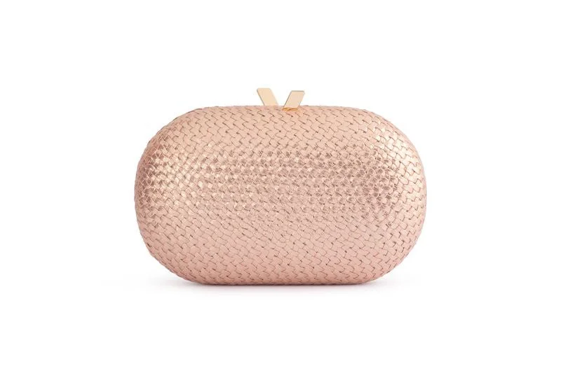 Women's Metallic Leather Clutch in Rose Gold for Valentine's DateLucia Woven Oval Clutch (Rose)