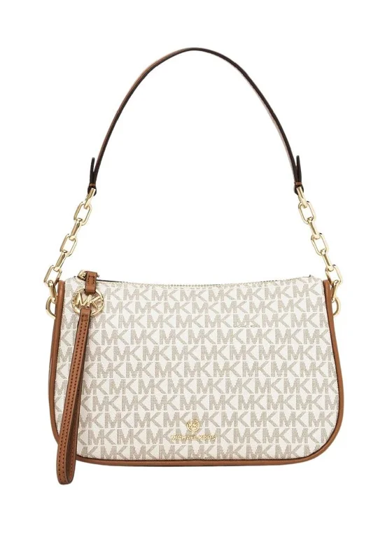 Women's Shoulder Bag with Faux Fur Strap in White for Winter StyleMICHAEL Michael Kors Jet Set Charm Small Shoulder Bag, Vanilla & Acorn