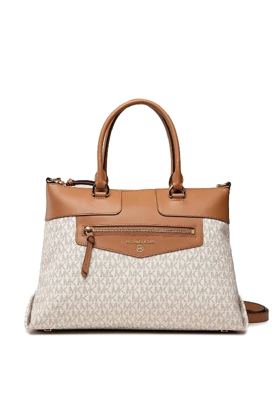 Canvas and Leather Combo Shoulder Bag in Tan for a Rustic LookMICHAEL Michael Kors Warren Satchel Bag, Cream & Tan