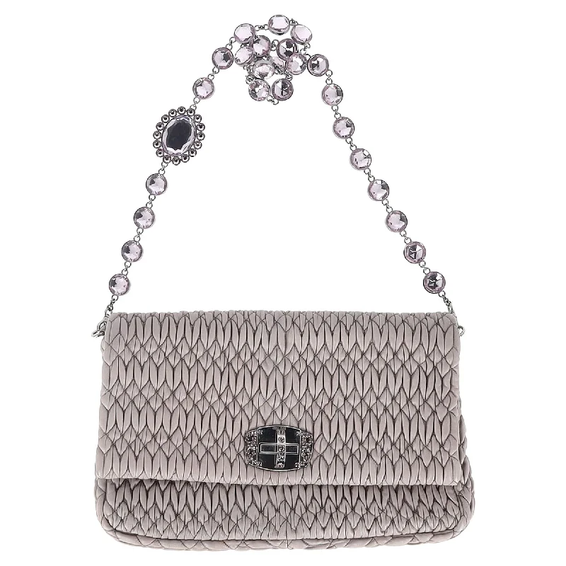 Women's Glittery Clutch in Blue for Disco - Themed EventsMiu Miu Large Crystal Cloque Shoulder Bag in Grey Nappa Leather