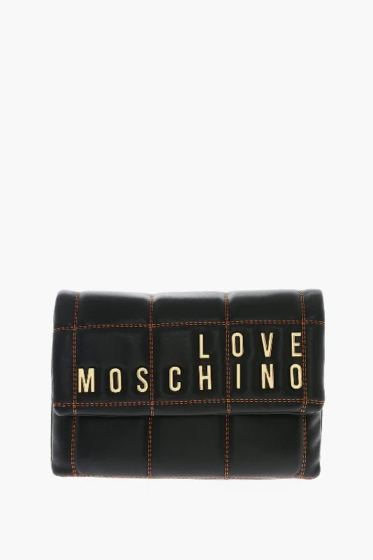 Women's Glittery Clutch in Blue for Disco - Themed EventsMoschino LOVE Faux Leather Clutch With Embossed and Golden Logo