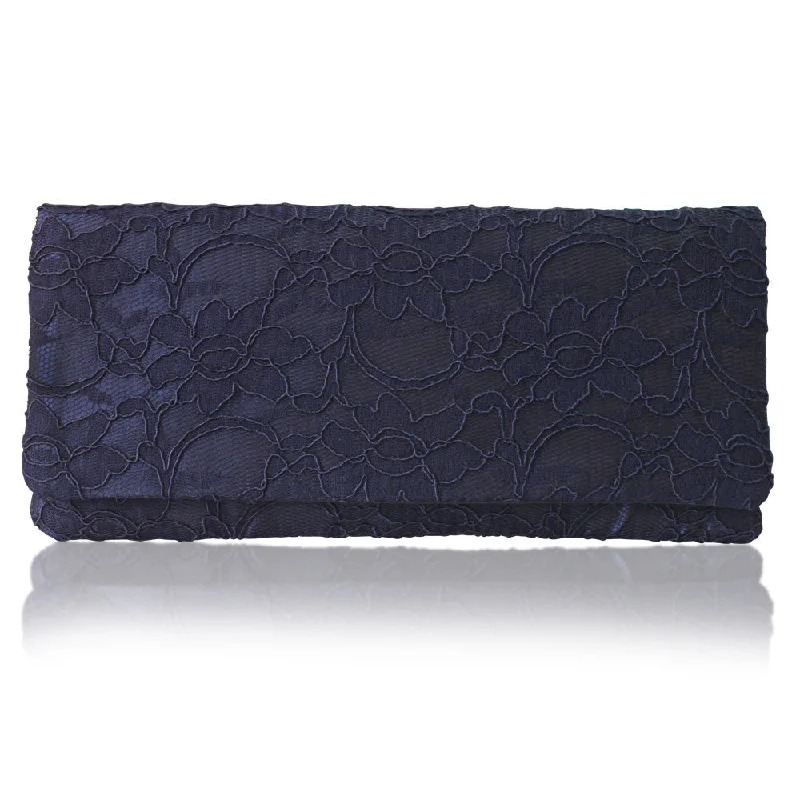 Quilted Leather Evening Bag in Gray for Sophisticated EventsNavy lace clutch handbag ASTRID