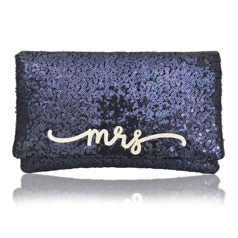 Lace - Trimmed Satin Clutch in Ivory for Garden WeddingsNavy or black sequin MRS clutch flourish font