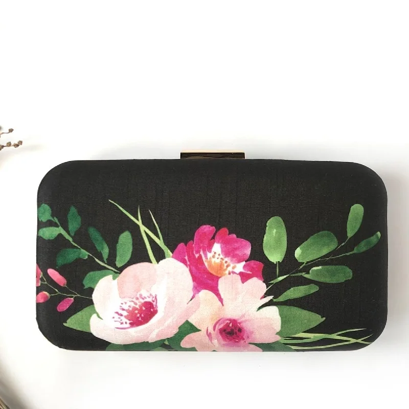 Floral - Printed Satin Clutch in Pink for Spring GalasNoir Nights - Silk Clutch