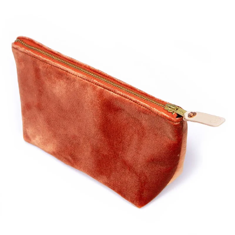 Women's Metallic Leather Clutch in Rose Gold for Valentine's DateVelvet Travel Clutch-Papaya