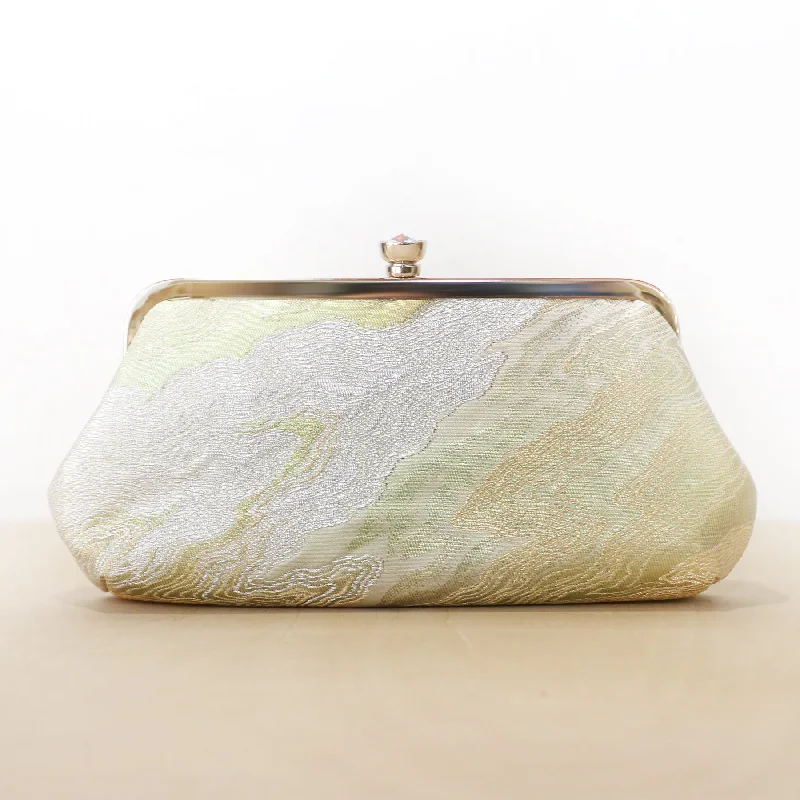 Mirrored Clutch in Silver for Futuristic - Themed GatheringsOcean Kimono Clutch Purse in Moss Green and Gold | Upcycled from vintage Japanese Obi