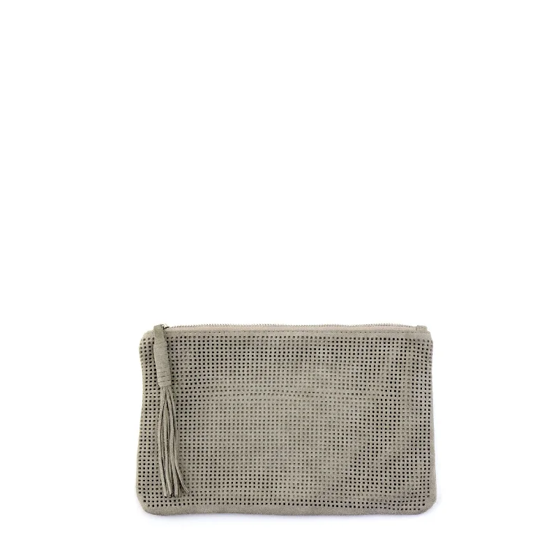 Lace - Trimmed Satin Clutch in Ivory for Garden WeddingsOrado Perforated Suede Pouch Small Taupe