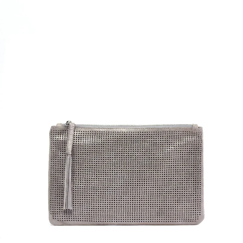 Women's Metallic Leather Clutch in Rose Gold for Valentine's DateOrado Perforated Shimmer Pouch Large Taupe