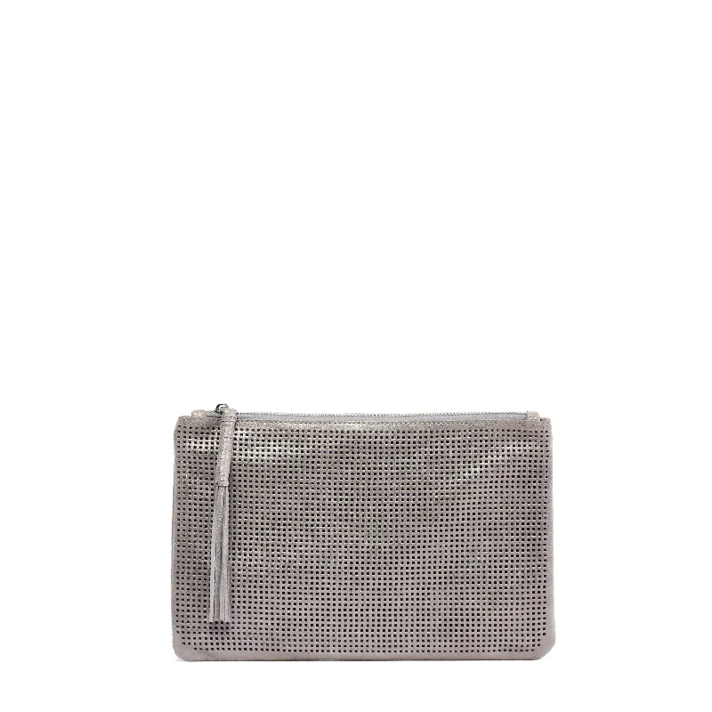 Leather Clutch with Chain Strap in Black for Cocktail PartiesOrado Perforated Shimmer Pouch Small Taupe