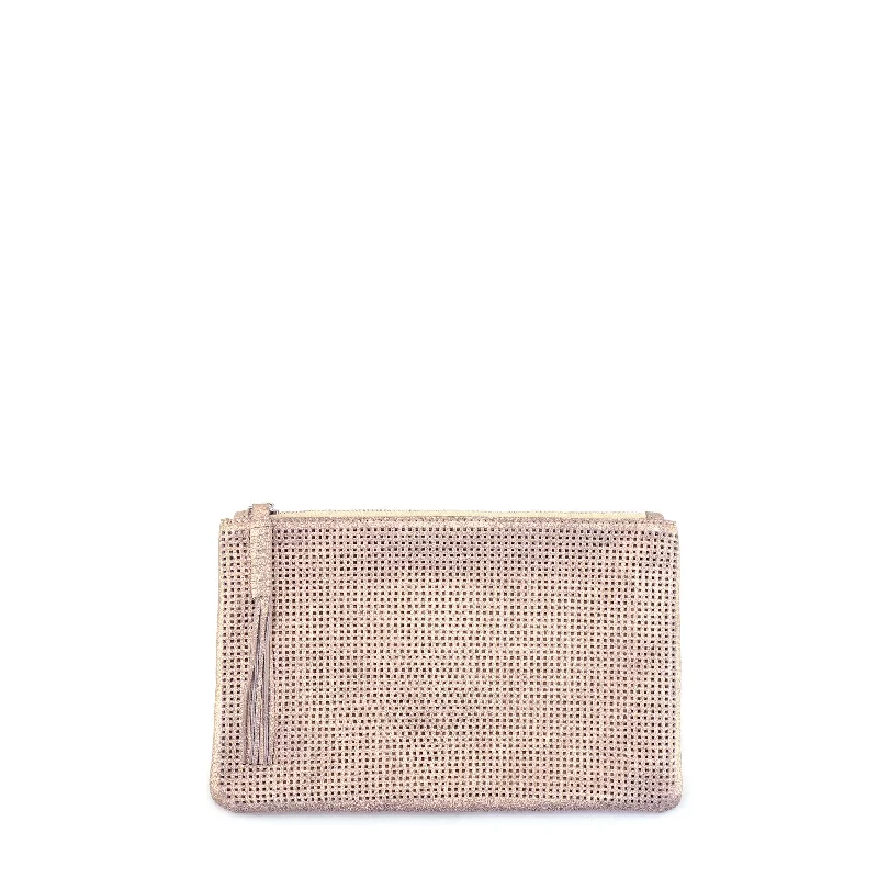 Lace - Trimmed Satin Clutch in Ivory for Garden WeddingsOrado Perforated Shimmer Pouch Small Rose Gold