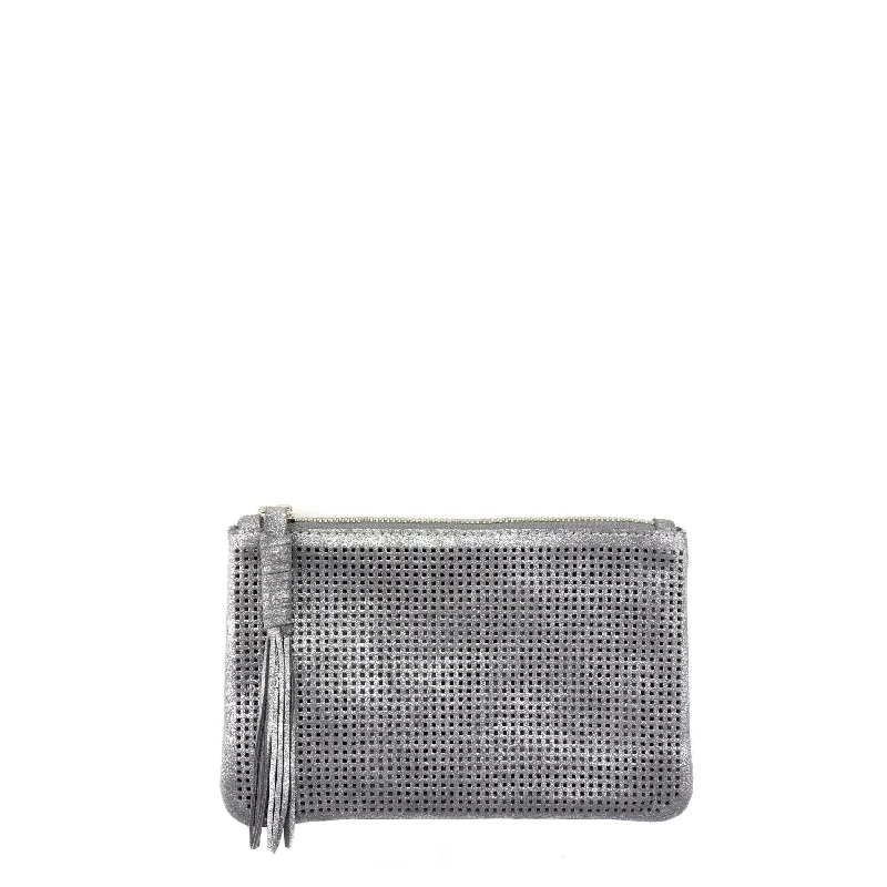 Snake - Skin Effect Clutch in Green for Exotic PartiesOrado Perforated Shimmer Pouch Small Silver