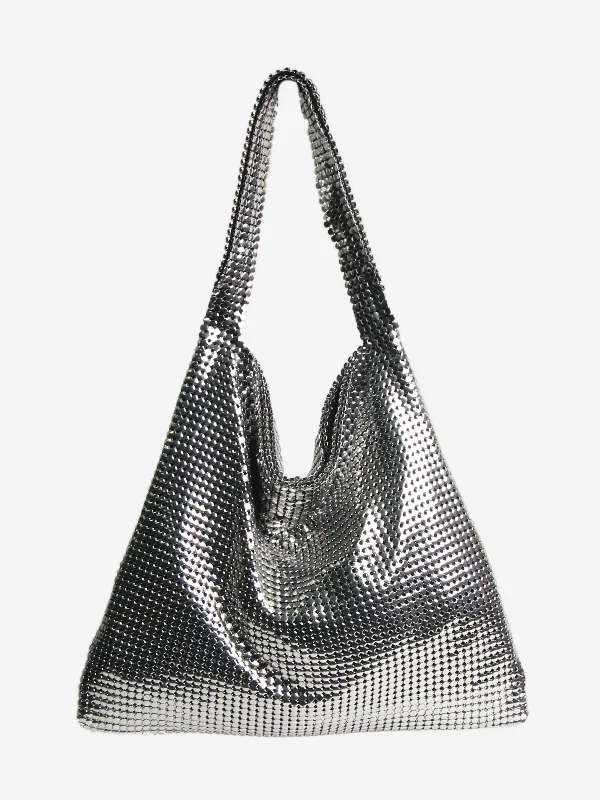 Women's Shoulder Bag with Faux Fur Strap in White for Winter StyleSilver Pixel Mesh Moyen shoulder bag