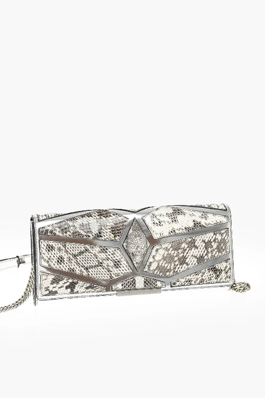 Quilted Leather Evening Bag in Gray for Sophisticated EventsPhilipp Plein Est.1978 Snake Leather Detailed Luxury Dream Clutch