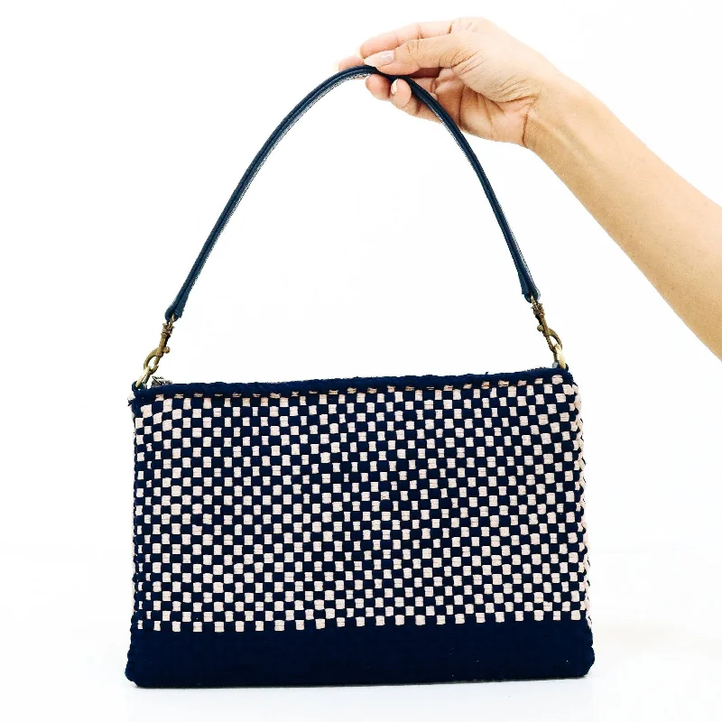 Women's Canvas Shoulder Bag in Navy with Striped Pattern for Beach Trips[Ready Today] Sobre Convertible Clutch Navy