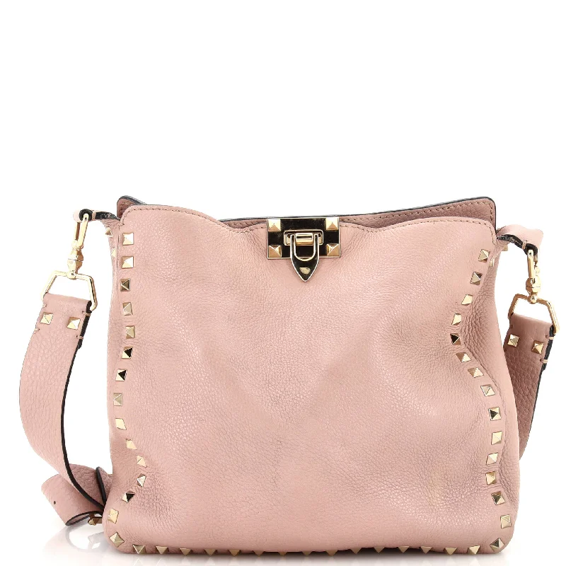 Women's Mini Crossbody Bag in Pink Velvet with Rhinestone Accents for Girls' Nights OutRockstud Flip Lock Messenger Bag Leather Medium