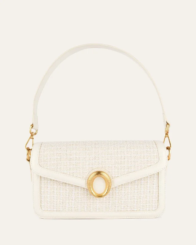 Shoulder Bag with Chain Strap in Silver for a Trendy AppearanceROSE SHOULDER BAG OFF WHITE TWEED