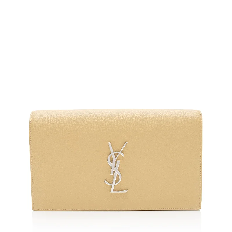 Lace - Trimmed Satin Clutch in Ivory for Garden WeddingsSaint Laurent Grain de Poudre Monogram Kate Clutch