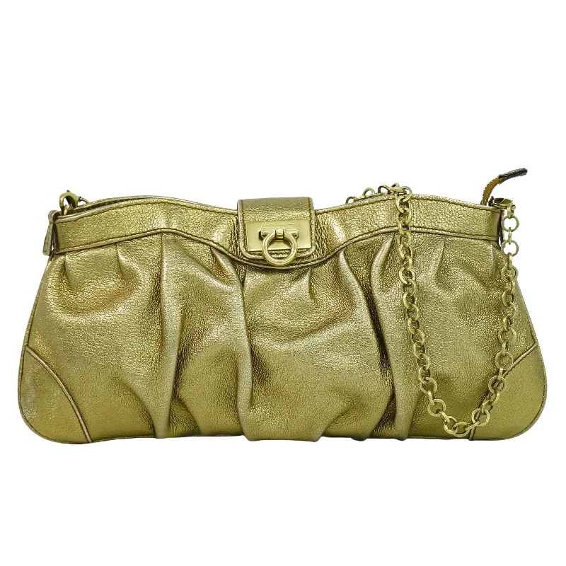 Quilted Leather Evening Bag in Gray for Sophisticated EventsSalvatore Ferragamo Gancini  Leather Clutch Bag (Pre-Owned)