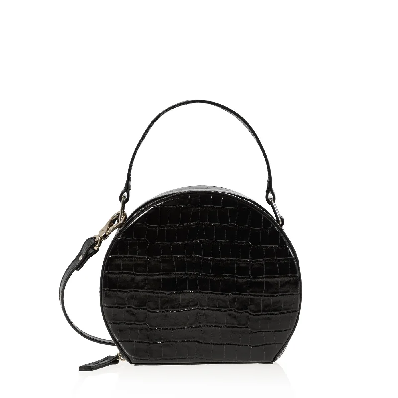 Women's Shoulder Bag with Fringe Details in Brown for a Bohemian StyleThe Hatter (Black Croc-Embossed)