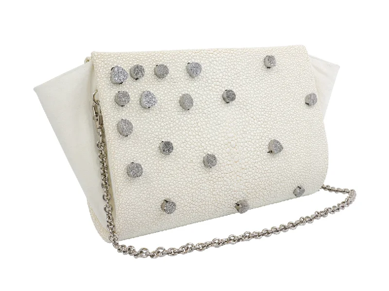 Women's Metallic Leather Clutch in Rose Gold for Valentine's DateThe White Stingray & Platinum Druzies Classic Clutch