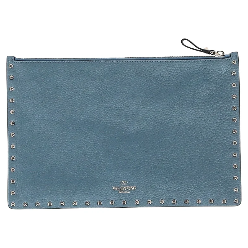 Women's Small Beaded Clutch in Silver for New Year's Eve PartyValentino Garavani Rockstud Clutch Bag in Blue Leather