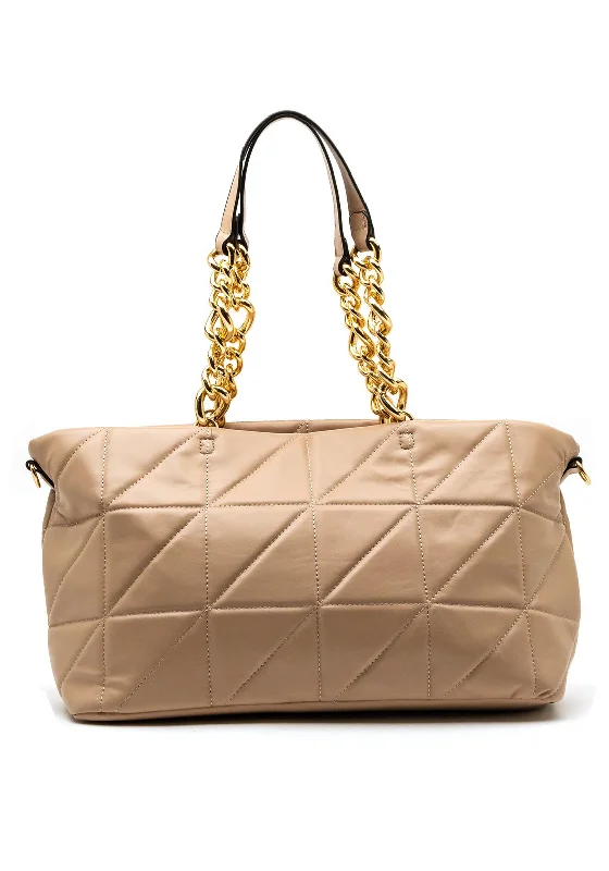 Women's Shoulder Bag with Faux Fur Strap in White for Winter StyleZen Collection Quilted Chain Large Shoulder Bag, Nude