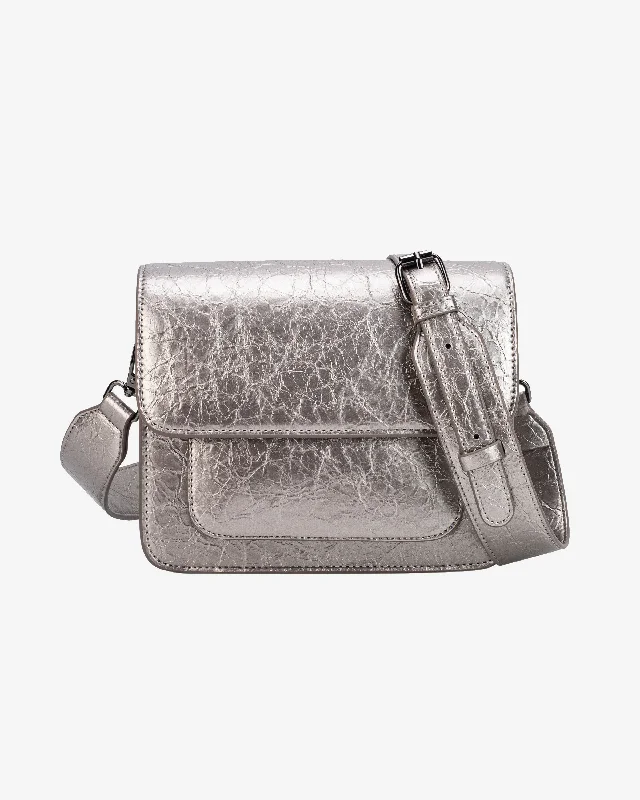 Suede Crossbody Bag in Olive Green for Fall Fashion StatementsCAYMAN POCKET SHINY STRUCTURE - Metallic Grey